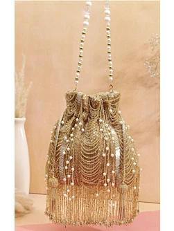 Golden Pearl Bridal Evening Party Wear Potli