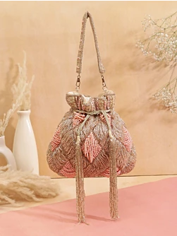 Peach Embellish Work Designer Bridal Potli bag