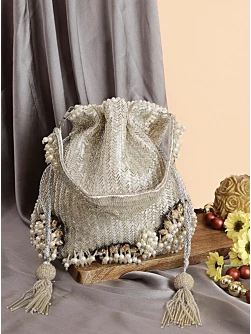 Silver Tubelight Pearl Luxury Potli Bag for Bride