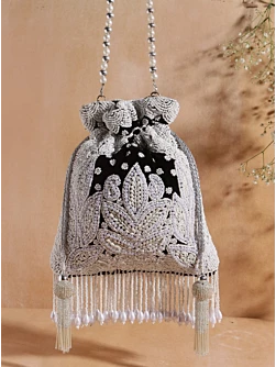 Black Thread Embroidered Heavy Potli Bag