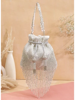 Silver Tubelight Handwork Party Wear Potli Bag