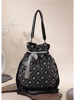 White Pearl Embellish on black Potli bag Party Wear