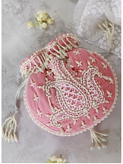 Pink Hand Embroidery Round Potli Bag