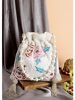 White Pearl Multi Color Flower Potli Bag