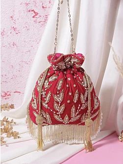 Red Velvet Handwork Luxury Wedding Potli bag