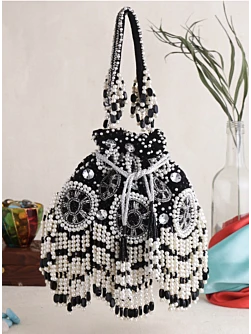 Black and White Beaded Pearl Bridal Potli Bag