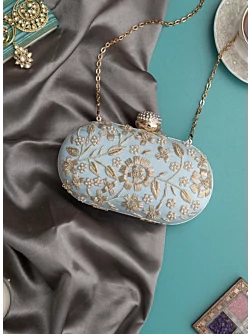 Women Zari Embroidered Pastel Clutch