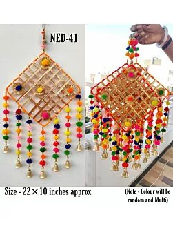 Handmade Colorful Ring Pom Pom Tassel Hanging for Home/Office/Hall Decoration,Diwali Eid , Multi-Coloured