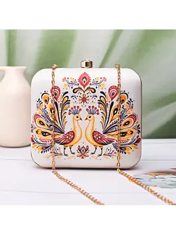 Woman Royal Twin Peacocks Pattern Portrait Clutch