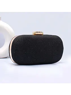 Woman Black Glitter Capsule Party Clutch