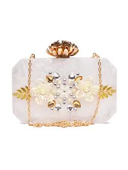 Women White Stone Acrylic Clutch