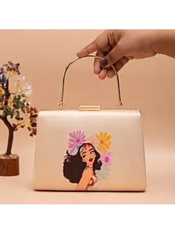Woman Multicolored Flowers With Girl Printed Clutch