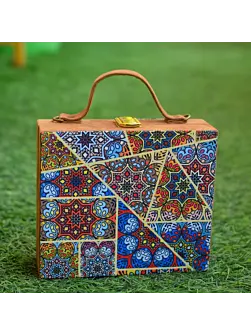 Woman Moroccan Tiles Printed Suitcase Style Clutch