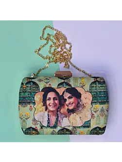 Women Customised Mother's Day Green Printed Clutch