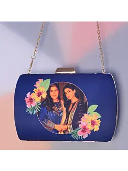 Women Mother's Day Flower Blue Printed Clutch