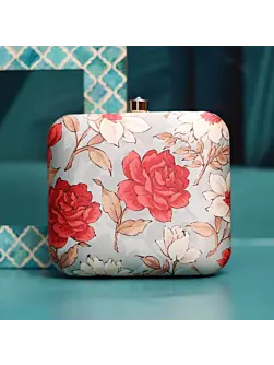 Woman Red Floral Printed Clutch