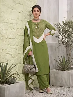 Green Printed Straight Kurta Set With Dupatta for Women