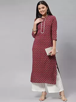Women Floral Print Viscose Rayon Straight Kurta  (Maroon)