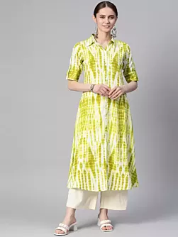 Women Dyed/Ombre Viscose Rayon A-line Kurta  (Green)