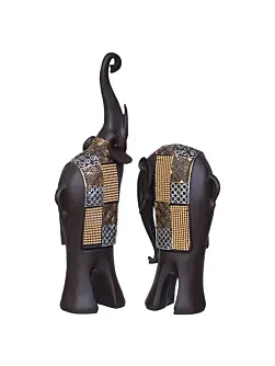 Set of 2 Elephant Statues Animal Figurine Decorative Showpiece