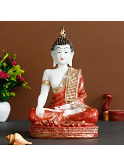 Polyresin Orange & White Meditating Lord Buddha Statue
