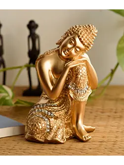 Polyresin Golden Resting Buddha on Knee Statue