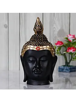 Polyresin Gold and Black Meditating Buddha Head Statue