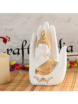 Decorative Palm Buddha Figurine Showpiece - 17 cmÂ (Polyresin, White)