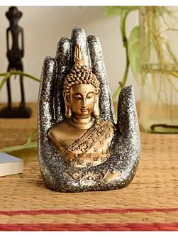 Polyresin Silver and Golden Handcrafted Palm Buddha statue