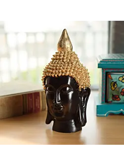 Polyresin Golden and Black Meditating Buddha Head Statue