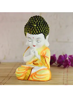 Polyresin Yellow and White Praying Monk Buddha Statue