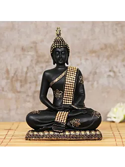 Polyresin Black and Golden Handcrafted Meditating Buddha Statue