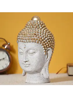 Polyresin Golden and White Meditating Buddha Head Statue