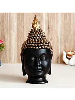 Handicrafted Polyresin Gold & Black Buddha Head Statue