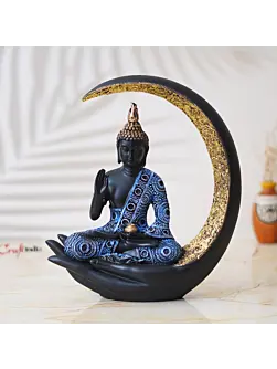 Multicolor Polyresin Blessing Lord Buddha Statue with Palm and Chand Decorative Showpiece
