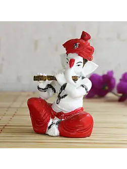 Lord Ganesha Idol Playing Flute Musical Instrument