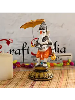 Handcrafted Polyresin Standing Lord Ganesha Idol Holding Umbrella