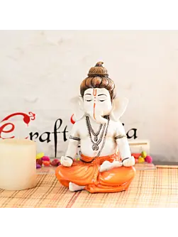 Orange Polyresin Meditating Lord Ganesha Statue