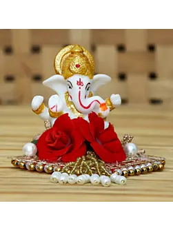 Polyresin Lord Ganesha Idol on Decorative Handcrafted Plate for Home and Car Dashboard