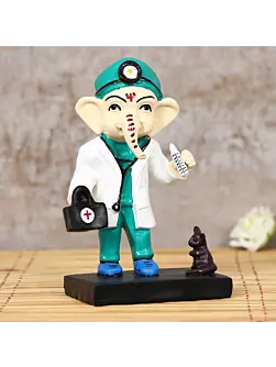 Polyresin Decorative Lord Ganesha Idol in Doctor Avatar (Green, White, Black and Blue)