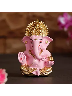 Gold Plated Pink Siddhivinayak Ganesha Idol For Home/Temple/Office/Car Dashboard