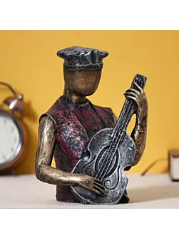 Man Figurine with Hat playing Guitar Musical Instrument (Brown, Silver and Golden)