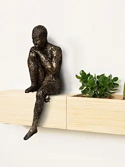 Brown Polyresin Man Sitting In Thinking Position Decorative Figurine
