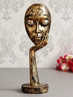 Golden Polyresin Handcrafted Antique Look Thinking Lady Face Showpiece, Human Figurine