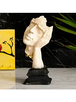 White Antique Finish Polyresin Man Face resting on hand Handcrafted Decorative Showpiece