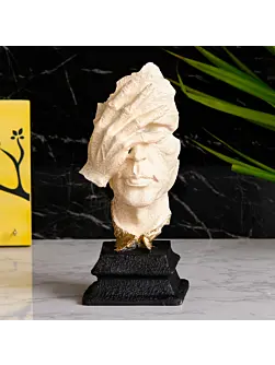 White Antique Finish Polyresin Man Hand on Face Handcrafted Decorative Showpiece