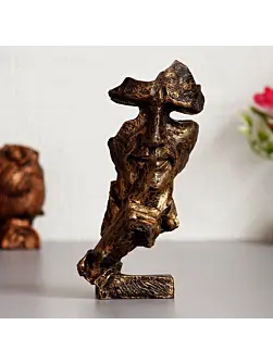 Brown Polyresin Antique Finish man with finger on lips Handcrafted Decorative Showpiece