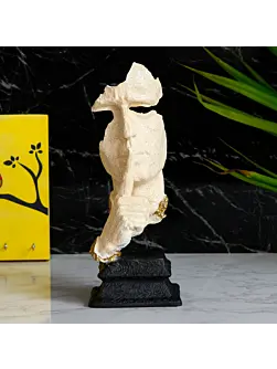 White Polyresin Antique Finish man with finger on lips Handcrafted Decorative Showpiece
