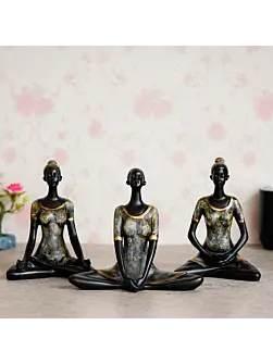 Set of 3 Ladies in Sukhasana, Padmasana, Butterfly Yoga Poses Handcrafted Decorative Polyresin Showpieces