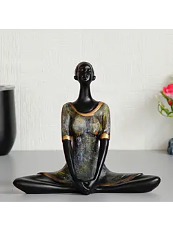 Grey and Black Polyresin Meditating lady in Butterfly Yoga Pose Handcrafted Decorative Showpiece